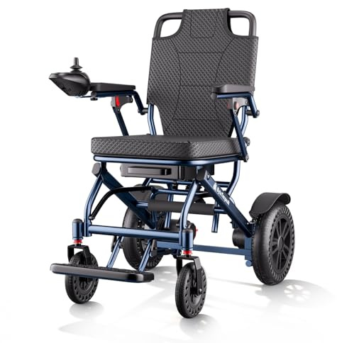 【Versione migliorata】ByteTecpeak D14 Sedia a rotelle elettrica pieghevole per anziani, autonomia di 25 km, motore da 500 W, cuscino di seduta ispessito, adatto per viaggi e standard di imbarcare-Blu
