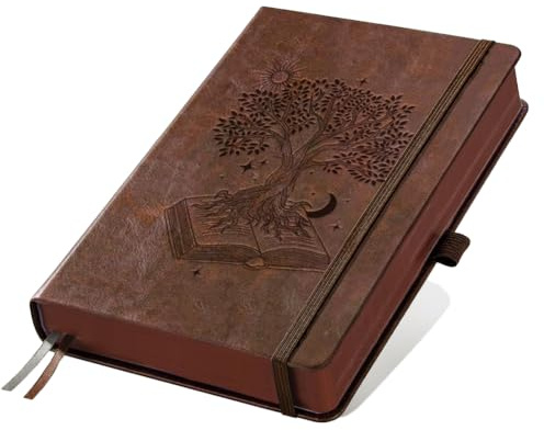 Doodlream A5 Vintage Leder-Tagebuch, 300 Seiten linierten Notizbuch, braun mit dem Muster des Lebensbaums Hartcover-Notizbuch für Reise-Tagebuch, Geschäft, Arbeit und tägliches Schreiben in der Schule