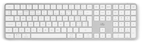 Offy Pixie Teclado inalámbrico Tamaño Completo con NumPad, Perfil Bajo y Silencioso, Funciones Fn, Bluetooth 5.1 y 2.4 GHz, Recargable USB-C, Layout PT, Multi-Dispositivo (Idioma Original, Portugués)