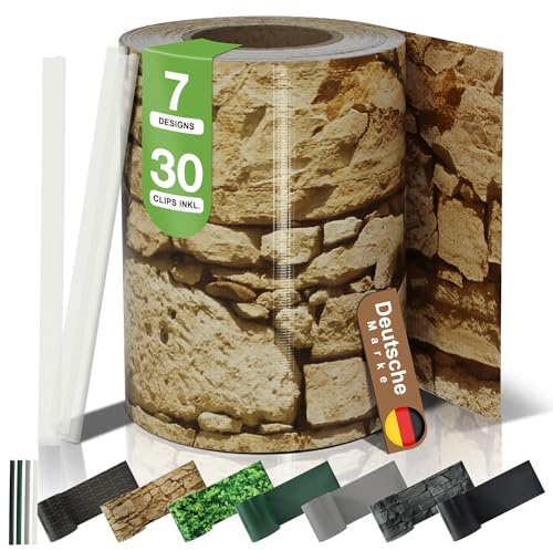 BooGardi PVC Sichtschutzstreifen · Sichtschutz Zaun 19 cm x 35 m Sandstein 4 Rollen · 450 g/m² · inkl. 30 Clips · Zaunblende für Doppelstabmattenzaun & Stabmattenzaun · Blickdicht & wetterfest