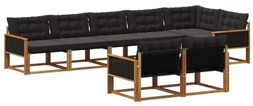 vidaXL Outdoor-Sofagarnitur mit Kissen 8 pcs Natürlich und Schwarz, Gartenmöbel, modernes Outdoor-Sofa, Robustes Eckset für Terrasse, Lounge und Komfort