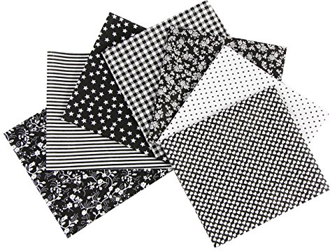 UOOOM 7 Stueck 25 x 25cm Stoffpakete Patchwork Stoffe Baumwolle tuch DIY Handgefertigte Nähen Quilten Stoff Baumwollgewebe Verschiedene Designs (Schwarz)