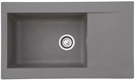 Respekta Denver Fregadero de Mineralite en gris hormigón/Fregadero empotrado de 1 cubeta de 86 x 50 cm/Apto para bases a partir de 60 cm de ancho