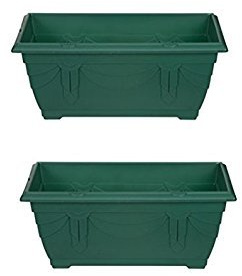 WPARHUS Set Of 2 Venetian Window Box Trough Planters Small 40cm Plastic Plant Pot Forest Green