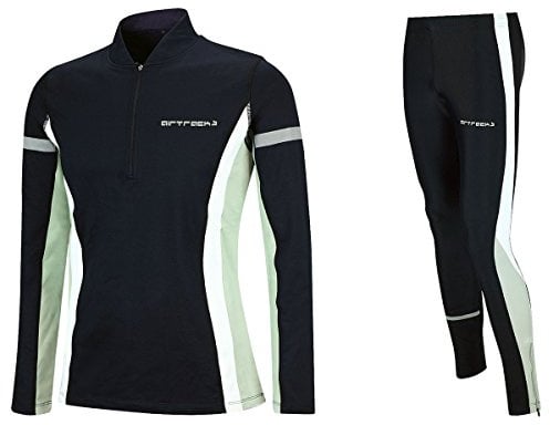 Airtracks Damen Winter Funktions Laufset - Thermo Laufhose Lang + Thermo Laufshirt Langarm - Warm - Atmungsaktiv - Reflektoren