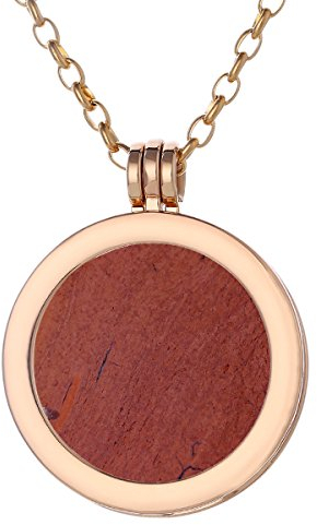 Morella Damen Halskette Gold 70 cm Edelstahl und Anhänger mit Edelstein roter Jaspis Coin 33 mm Chakren Scheibe in Schmuckbeutel