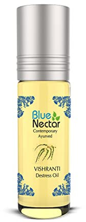 Blue Nectar Vishranti Migraine and Headache Relief Oil Roll on and Meditation Oil with Cinnamon, Clove, Ginger, Mint Essential Oils and 9 Ayurvedic Herbs, 100% Natural - 9 ml