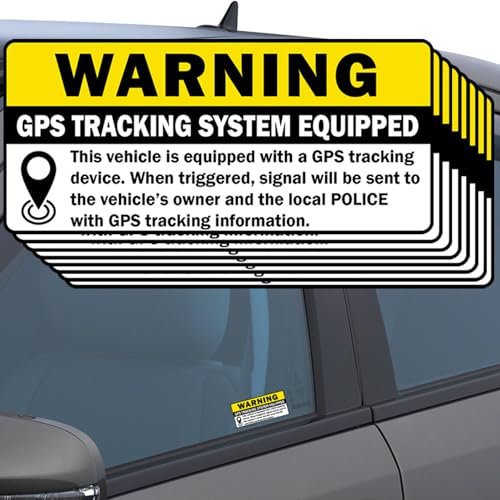 TOTOMO (Set of 8) Anti-Theft Car Vehicle Stickers with GPS Tracking Warning - 3 x 1.5 Self Adhesive Sign (4pc Front Adhesive + 4pc Back Adhesive Stickers)