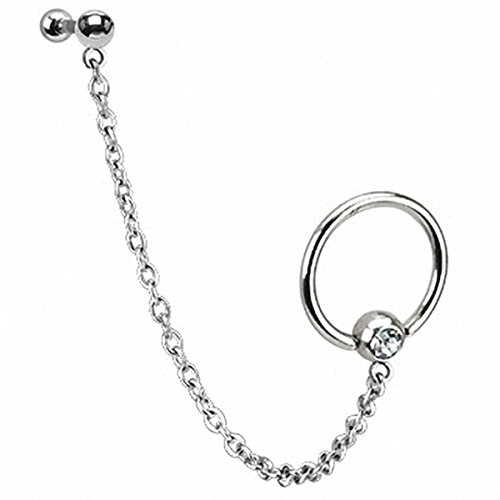 Piersando Tragus Helix Ohr Piercing Cartilage Knorpel Stab Stecker 316 L Chirurgenstahl Doppel Ring mit Kristall Silber