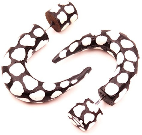 Spike Faux Ecarteur Bois Boucles d'oreilles Piercing Wooden Gauge Earring spyke Fake paire Peint blanc noir