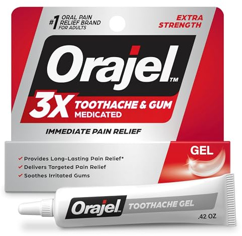 Orajel 3X Medicated Toothache & Gum Pain Gel, Immediate Pain Relief, Extra Strength, 0.42 oz