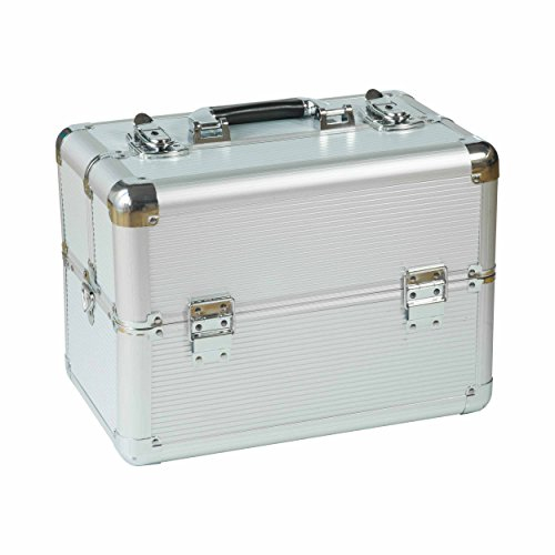 Nails Factory N&BF Kleiner Profi Kosmetikkoffer in Silber | Robust Dank ABS Kunststoff & hochwertigen Alu | Abschließbares Beautycase mit 2 Etagen | Aufklappbare Fächer