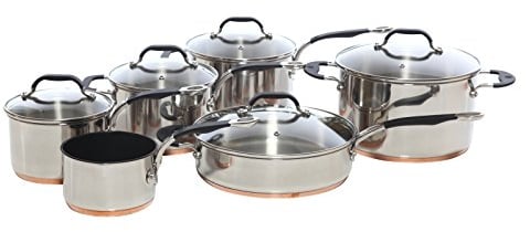 ProWare Copper Base Cookware Set of 6 (14cm Milk pan 16cm, 18cm, 20cm saucepans 26cm Saute and 24cm Frying pan)