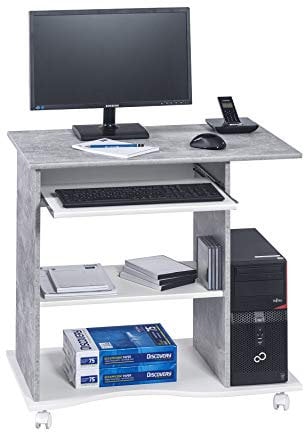 MAJA Möbel Computertisch, Holzdekor, Betonoptik - Weiß Uni, 80,00 x 50,00 x 75,00 cm