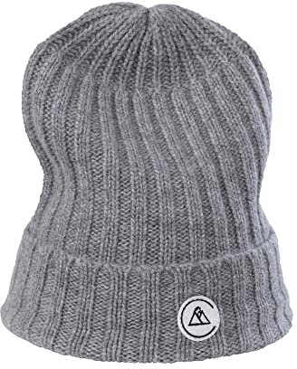 CASH-MERE.CH 100% Kaschmir Rib Mütze | Strickmütze für Damen und Jugendliche (Grau, One Size)