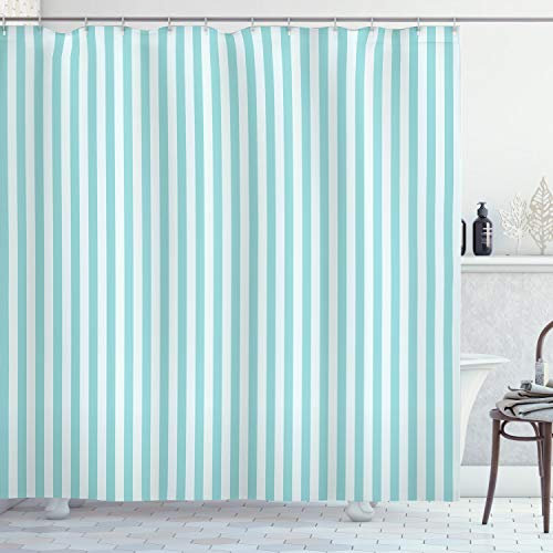 ABAKUHAUS Streifen Duschvorhang, Vertikale Linie Muster, Stoffliches Gewebe Badezimmerdekorationsset mit Haken, 175 x 220 cm, Meeresgrün Hellblau