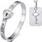 Cupimatch 2PCS Paare Armband Armreif Halskette Set Herz Schloss und Schlüssel für Ehepaar Liebe Verliebte Edelstahl 18cm Armreif Damen 45cm Kete Herren, Silber