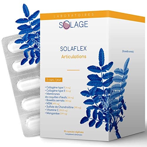 SOLAFLEX - Collagène Non Dénaturé Type 2 - Spécial Articulations Sportifs et Sénior. Action Supérieure Démontrée - Complément Alimentaire Acide Hyaluronique 90 gélules - Laboratoire Solage