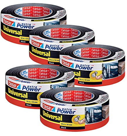 tesa extra Power Universal - Gewebeverstärktes Folienband zum Reparieren, Befestigen, Bündeln, Verstärken oder Abdichten (5 Rollen/Schwarz)