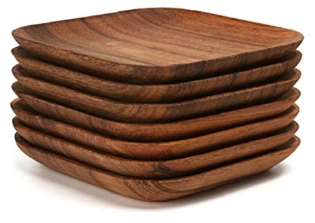 2PCS Assiette carrée en Bois Set Vaisselle Plaque gâteau Bois Acacia Haut de Gamme Dessert Plateau Bois Sushi Assiette Vaisselle Vaisselle