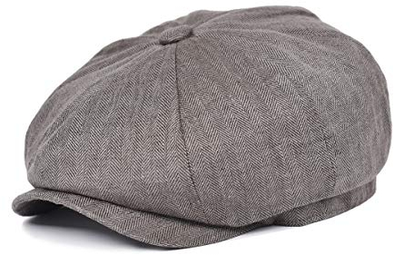 BOTVELA Herren Leinen Newsboy Cap Fischgrätenmuster Atmungsaktiv Sommerhut - Grau - 7 3/4 / 7 7/8