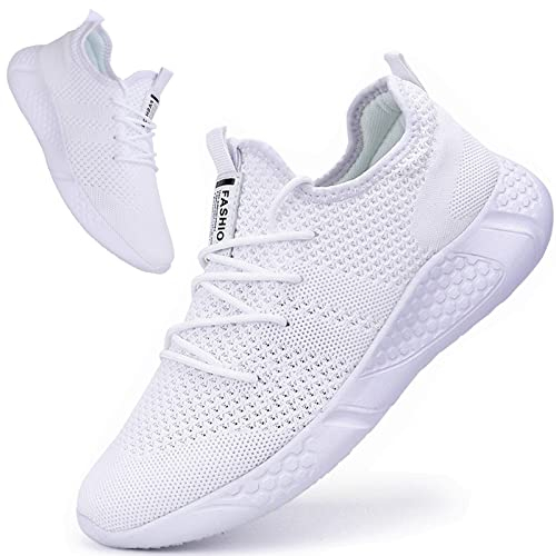 BUBUDENG Damen Sneaker Turnschuhe Sportschuhe Freizeitschuhe Atmungsaktiv Laufschuhe Straßenlaufschuhe Schuhe Fitness Gym Walkingschuhe Weiss,EU 39