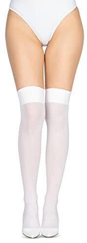 LORES Calze da donna in microfibra opache sopra il ginocchio, alte fino alla coscia, calze lunghe e calde, per cosplay, 60 denari, White, Taglia unica