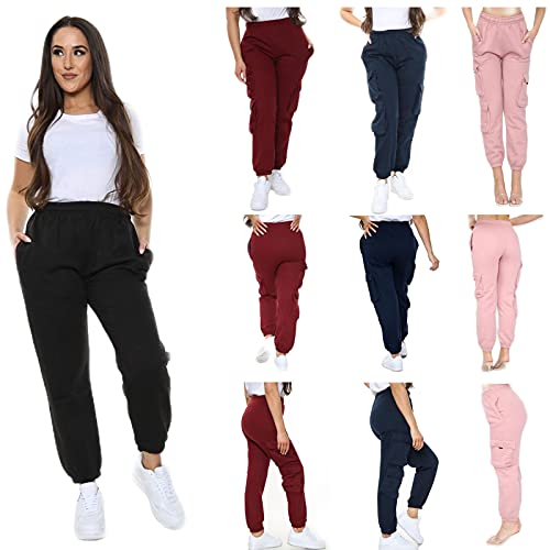 NY Deluxe Edition Damen Oversized 3 Cargo Taschen Jogger Sweatpants Damen Jogginghose Gym Pants Lounge Wear Gr. 38, rosa - dusty pink