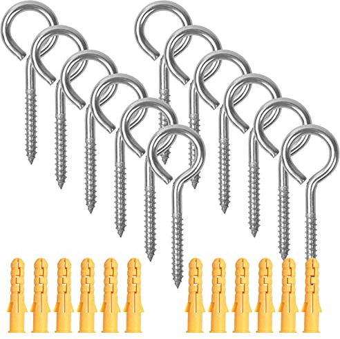 Catime 12 Stück M6*80mm Ösenschrauben mit Dübel, 304 Edelstahl Selbstschneidende Schraube Augen Schraubhaken, Ringschraube Augenbolzen für Kronleuchter Vorhänge Handwerk