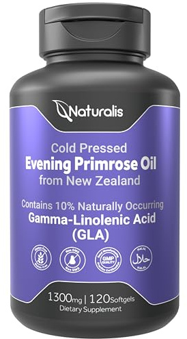 Naturalis Evening Primrose Oil (1300mg) | Natural from New Zealand | Non-GMO, Soy & Gluten Free, Zero Filler | 120 Softgels