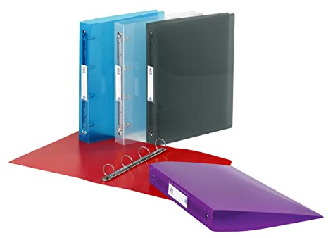 Propyglass 18 Stück Ordner A4 MAXI Kunststoff 4 Ringe Rücken 4 cm mit Namensschild 5 Farben sortiert