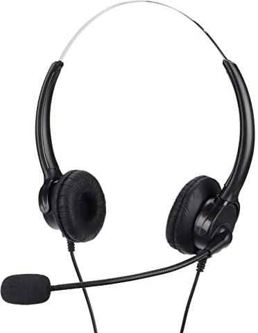 Auriculares para Teléfono con Cable, Cancelación de Ruido Suave RJ9 Crystal Head Auriculares para Teléfono Manos Libres Biauriculares con Micrófono Flexible para Empleados de Centros de