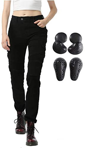 GEBIN Motorradhose Damen, Motorrad Jeans Biker Trousers, Sportliche Motorrad Hose Fahrrad Riding Schutzhose, Mit Protektoren Motorradhose (Schwarz,S)