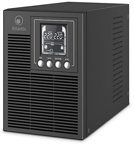 Atlantis A03-OP1002 Onduleur (UPS) Online Double Conversion et Pure sinusoïde avec Une Puissance de 1000VA 900W, Tour, écran LCD, USB, RS-232 série, 4 Sorties IEC, Port EPO, Slot SNMP, 2x12V-9Ah