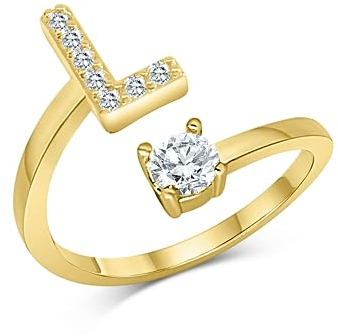 Zelaro Zirkonia Ring mit Initialen Gold | Pärchen Ringe für Mädchen Geschenk für Freundin, Freund | Ring mit Buchstabe | Frauen Ring als Schmuck Ringe zum Jahrestag | Verstellbare Ringe in Gold (L)