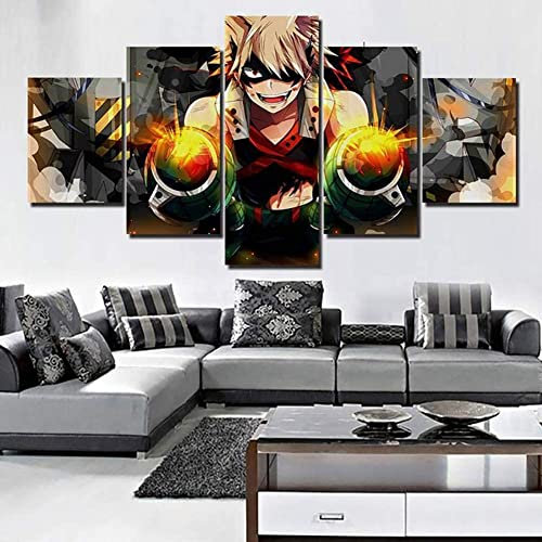 TONATO Leinwand Bild - 5 Stück - Anime My Hero Academia Bakugou Katsuki Poster - Wand Kunstdruck - Gemälde Auf Leinwand - Kinderzimmer Dekoration.,A,L