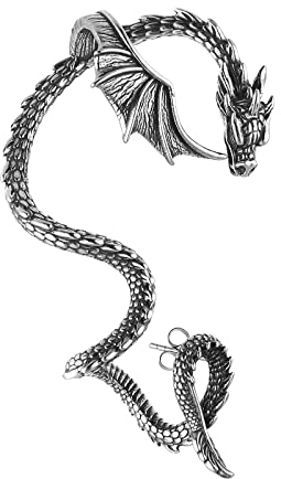 HZMAN Stainless Steel Dragon Earrings Retro Punk Gothic Dragon Cuff Earring Wrap Clip on Earring for Men Gift, Stainless Steel, No Gemstone