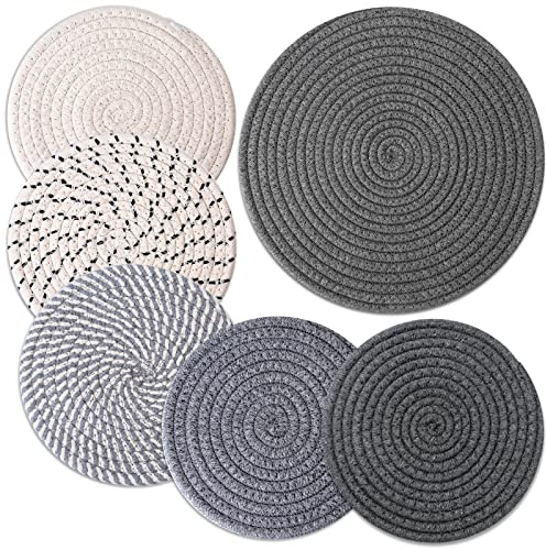 Billbotk Untersetzer für heiße Gerichte, 6 Stück Topflappen für Küche, 100% Baumwolle, gewebte heiße Pads für Küche, Untersetzer für Küche, hitzebeständig, 30 cm und 17,8 cm
