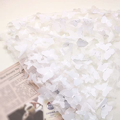 URROMA Bianco Ricamo Farfalla Pizzo Tessuto, 3D Maglia Tulle per Fai Da Te Abiti Da Sposa, Accessori Costume, Velo, Decorazione Casa