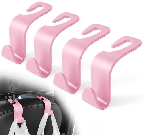LivTee Autositz-Kopfstützenhaken, Autositz-Haken, Aufbewahrungs-Organizer, Innenzubehör für Geldbörse, Mäntel, Regenschirme, Lebensmitteltaschen, Handtasche, 4 Stück – Rosa