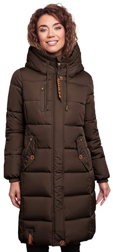 MARIKOO Damen Wintermantel Winterjacke mit Kapuze Steppmantel B941 [B941-Yuik-Dark-Choco-Gr.XXL]