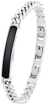 s.Oliver Identarmband Edelstahl Herren Armschmuck, mit Achat, 18,5+1,5+1,5 cm, Silber, Kommt in Schmuck Geschenk Box, 2035538