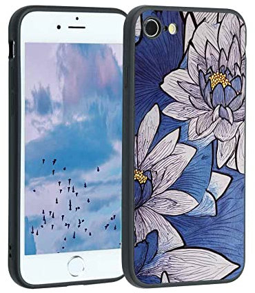 HIPPIL Coque de téléphone Lotus bleu pour iPhone 8 pour homme et femme, cadeau en silicone souple résistant aux chocs, coque Lotus bleu pour iPhone 8