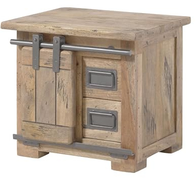 MASSIVMOEBEL24.DE Railway Nachttisch 50x40x45 Mango - Unterschiedliche Farben, Farbe:beige lackiert, Größe:50x40x45 cm (BxTxH)