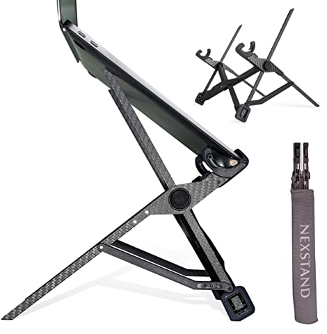 NEXSTAND K1 Laptop Stand, Carbon Fiber Foldable Portable Desktop Laptop Holder, 7 Levels Height Adjustable Ergonomic Laptop Riser for Desk, MacBook, Notebook