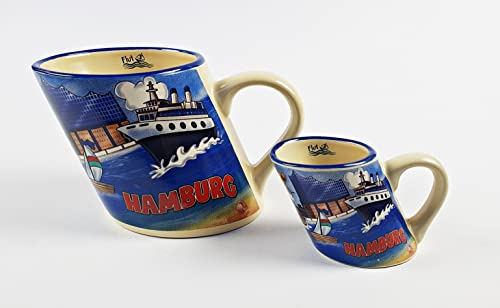 2er Set Hamburg schräger Becher + Mini Becher schiefe Tasse Elphi Rathaus Möwe Souvenir