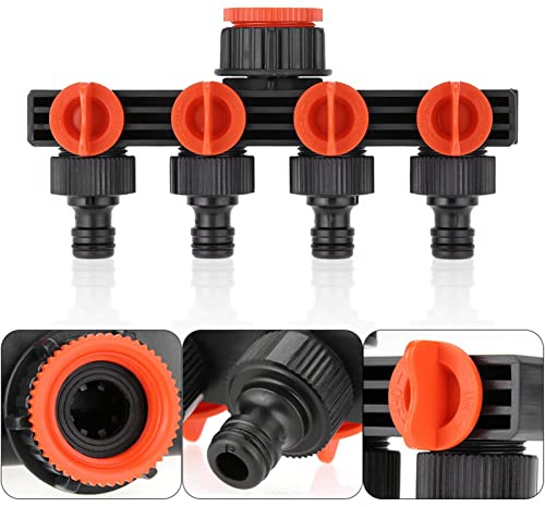 Gardena Verteiler, Gardena Wasserverteiler, Gardena 4-Wege-Verteiler, 3/4 Zoll und 1/2 Zoll 4-Wege-Ventil Verteiler, für Gartenbewässerung, Küche, Waschen, Wasserdurchfluss Regulier- und Absperrbar