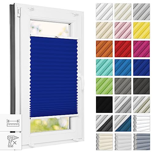 Estika Plissee ohne Bohren 80 cm x 80 cm - Marineblaue - Bruchfeste Klemmhalter, Plissee klemmfix, Rollos für Fenster ohne Bohren, Jalousien Fenster für innen, Raffrollo, Fenster plissee