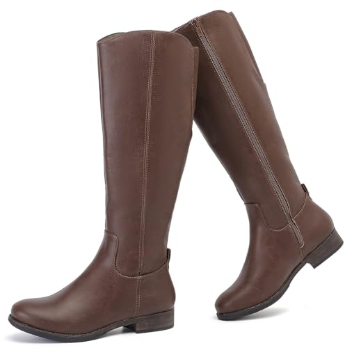 Ruiee Stivali alti al ginocchio da donna, eleganti e comodi, con punta arrotondata, stivali da combattimento, stivali classici alla moda per autunno e inverno., Marrone Pu 909, 36 EU