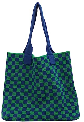 JJzex Damen-Umhängetasche mit Schachbrettmuster, handgefertigt, großes Fassungsvermögen, karierte Umhängetasche, Geschenke for Mädchen, Einkaufstasche (Grün)